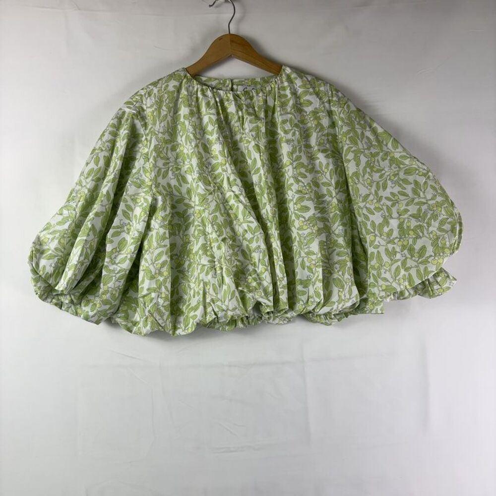 Coco Shop Gathered Blouse with Light Green Limes